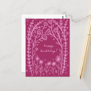 Carte Postale Joyeux Anniversaire Floral Fantaisiste Croquis Doo