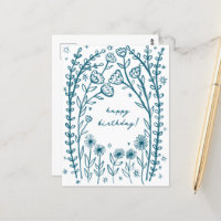 Joyeux Anniversaire Floral Fantaisiste Croquis Gri