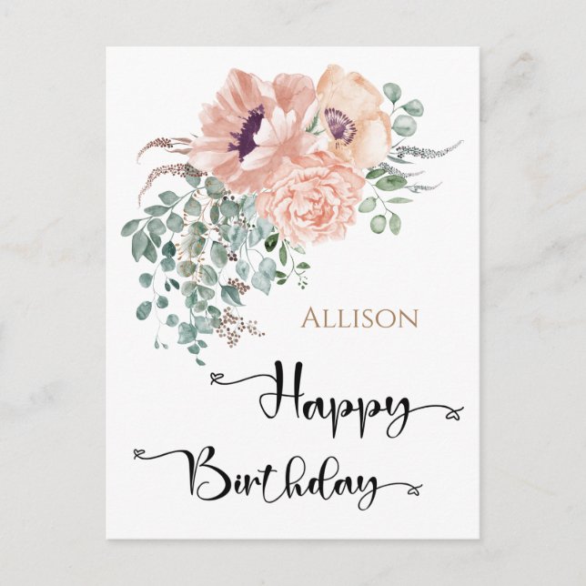 Carte postale Joyeux Anniversaire Floral Watercolo (Devant)