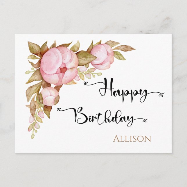 Carte postale Joyeux Anniversaire Floral Watercolo (Devant)