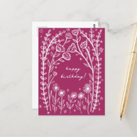 Joyeux Anniversaire Floral Whimsical Sketch Doodle