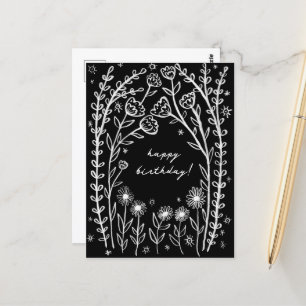 Carte Postale Joyeux Anniversaire Floral Whimsical Sketch Doodle