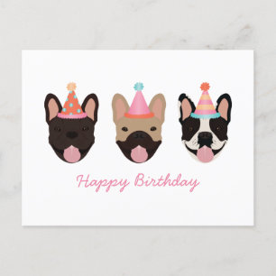 Carte Postale Joyeux anniversaire français Bulldog Party Casquet