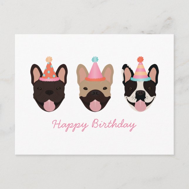 Carte Postale Joyeux anniversaire français Bulldog Party Casquet (Devant)