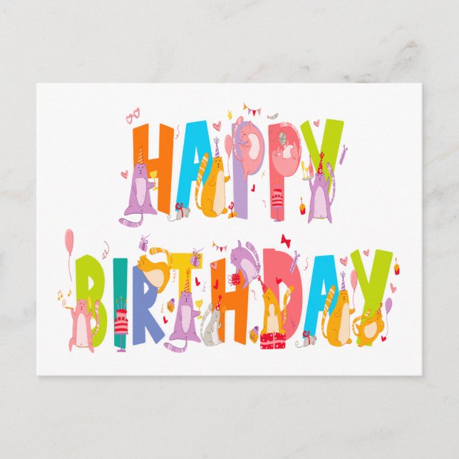 Carte Postale Joyeux anniversaire Funny Amoureux des chats Anniv (Devant)
