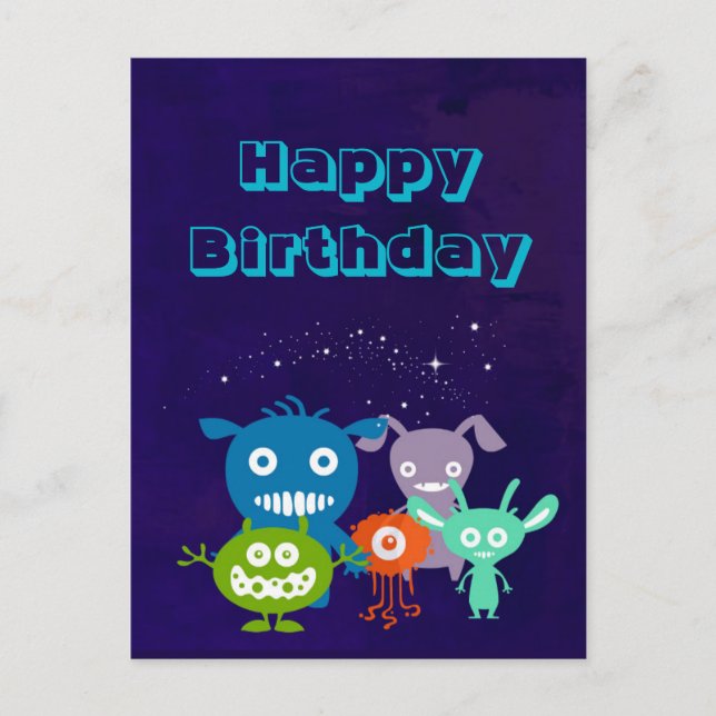 Carte Postale Joyeux Anniversaire Gang De Créatures Mignonnes (Devant)