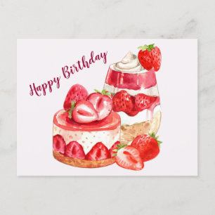 Carte Postale Joyeux Anniversaire Gâteau aux Fraises et Crème Gl