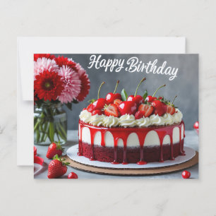 Carte Postale Joyeux Anniversaire Gâteau Cerise Fraise
