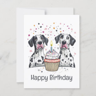 Carte Postale Joyeux Anniversaire Gâteau Cupcake Dogues Allemand