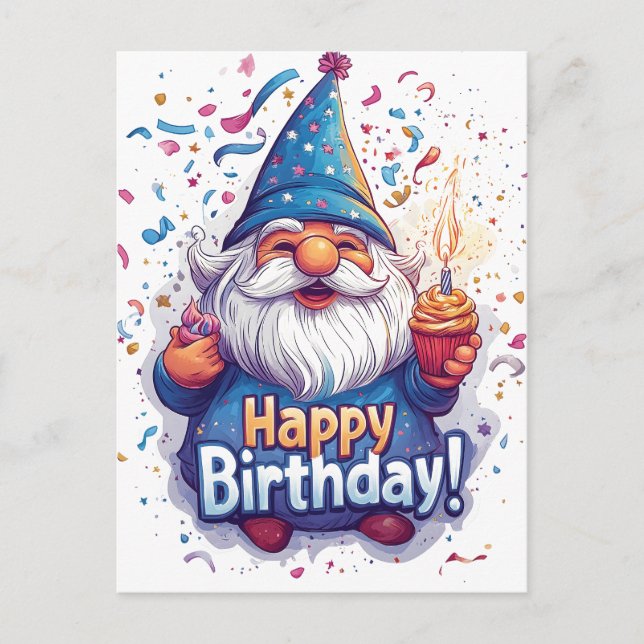 Carte Postale Joyeux Anniversaire Gnome : Création Fantaisiste d (Devant)