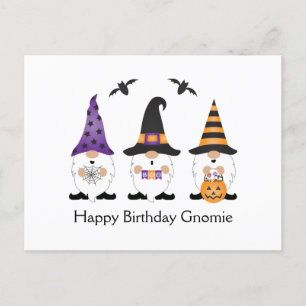 Carte Postale Joyeux anniversaire Gnomie Halloween violet orange