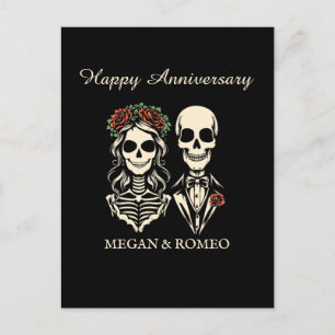 Carte Postale Joyeux Anniversaire Gothique squelette couple mari