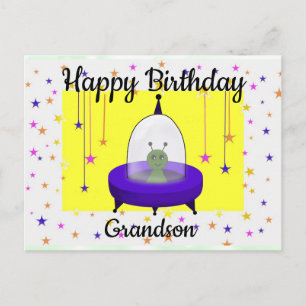 Carte Postale Joyeux anniversaire, Grandson, Cute Space Alien