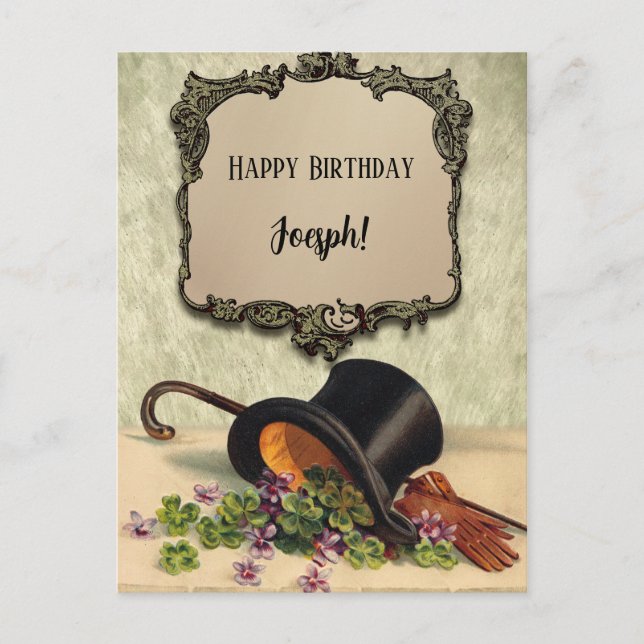 Carte Postale Joyeux Anniversaire Haut-de-forme Gants Nom person (Devant)