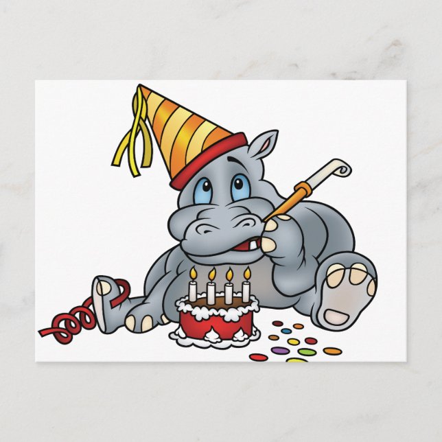 Carte Postale Joyeux Anniversaire Hippopotame  (Devant)