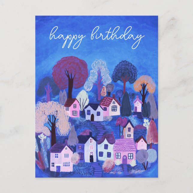 Carte Postale JOYEUX ANNIVERSAIRE Illustration de village de cam (Devant)