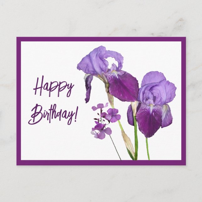 Carte Postale Joyeux Anniversaire iris pourpre belle florale mig (Devant)