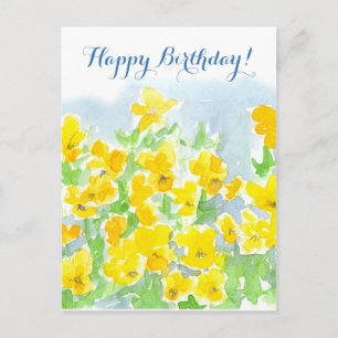 Carte Postale Joyeux Anniversaire Jaune Fleurs de Pansy Violas