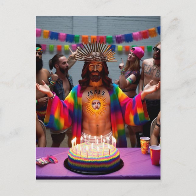 Carte Postale Joyeux Anniversaire Jésus Coloré (Devant)