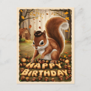 Carte Postale Joyeux Anniversaire Joli Écureuil Rétro