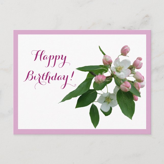 Carte Postale Joyeux anniversaire joli fleur rose fleurie (Devant)