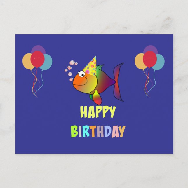 Carte Postale Joyeux anniversaire, joli poisson de dessin animé  (Devant)