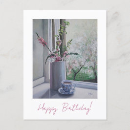 Carte Postale Joyeux anniversaire joli rose fleurs printanières 
