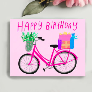Carte Postale Joyeux Anniversaire Joli Vélo Rose Personnalisé