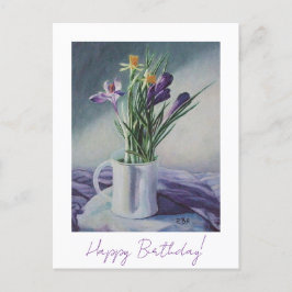 Carte Postale Joyeux anniversaire jolie fleur fine art pourpre 