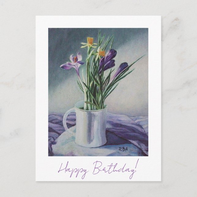 Carte Postale Joyeux anniversaire jolie fleur fine art pourpre  (Devant)