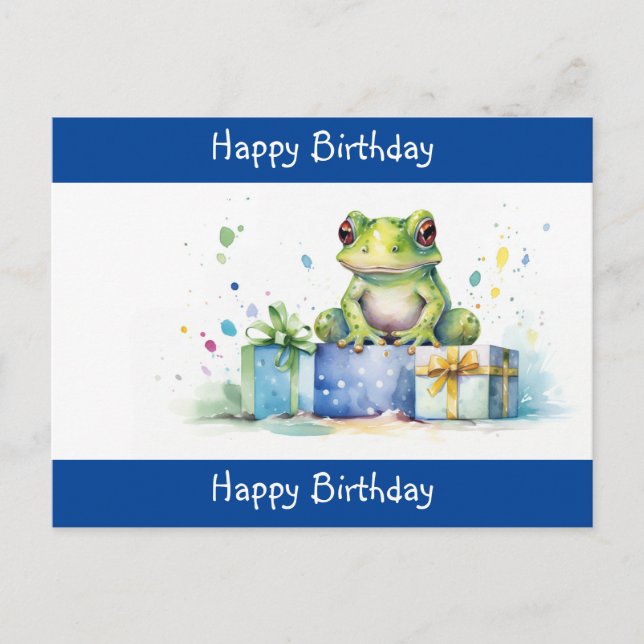 Carte Postale Joyeux Anniversaire jolie grenouille verte avec de (Devant)