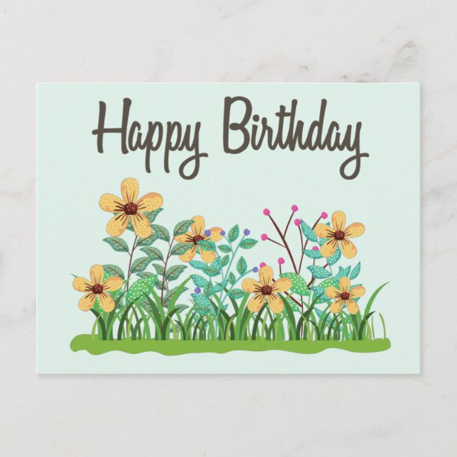 Carte Postale Joyeux Anniversaire Jolies Fleurs Jaunes de Jardin (Devant)