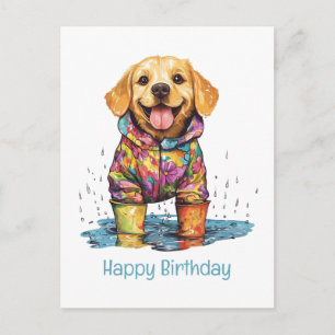 Carte Postale Joyeux Anniversaire Labrador Retriever Flaque d'Ea