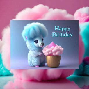Carte Postale Joyeux anniversaire, Lama manger cupcake