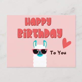Carte Postale Joyeux anniversaire lama rose mignon en lunettes 