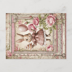 Carte Postale Joyeux anniversaire lapin rose mignon 