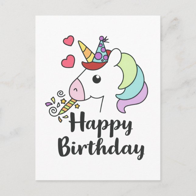 Carte Postale Joyeux Anniversaire Licorne – Création de Fête Ado (Devant)