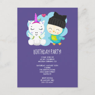 Carte Postale Joyeux Anniversaire Licorne de Dessin Animé Mignon