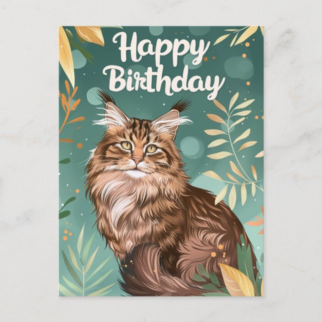 Carte Postale Joyeux Anniversaire Maine Coon (Devant)