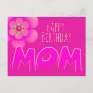 Carte Postale Joyeux Anniversaire Maman en texte rose vif et amu