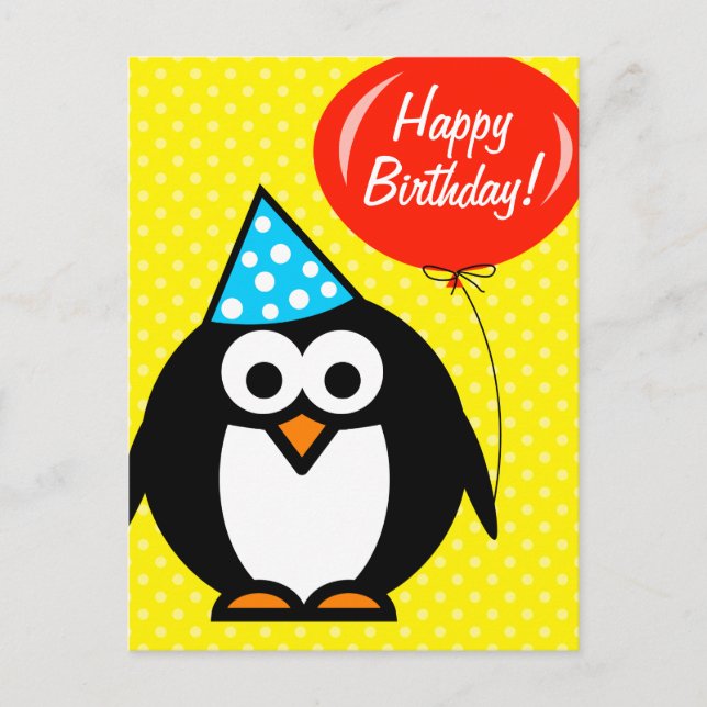 Carte postale Joyeux anniversaire | manchot mignon (Devant)