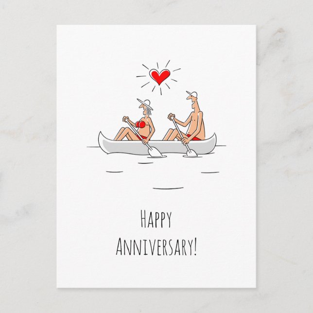 Carte Postale Joyeux anniversaire Mariage marié canot couple mar (Devant)