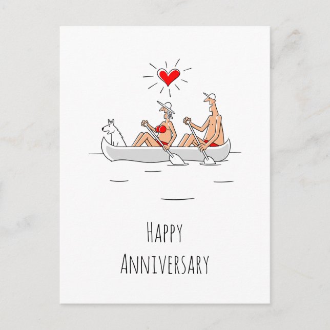 Carte Postale Joyeux anniversaire Mariage marié canot couple mar (Devant)