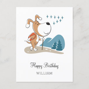 Carte Postale Joyeux Anniversaire mignon Chien Chien Randonnée C