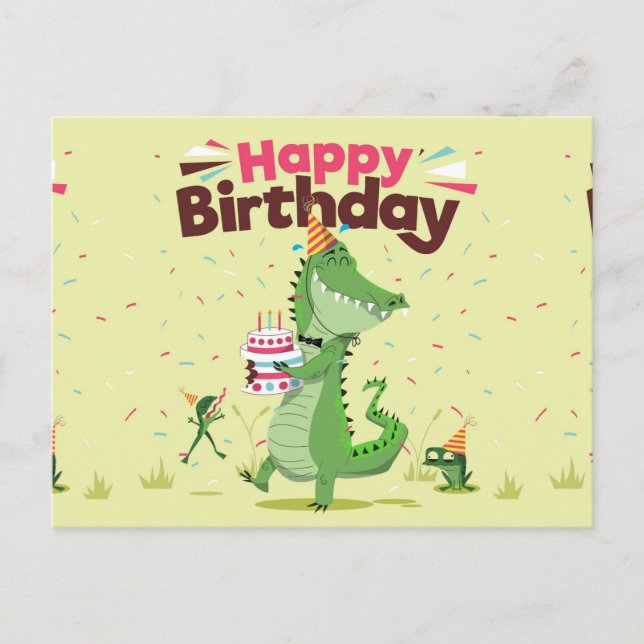 Carte Postale Joyeux Anniversaire Mignon Crocodile de Dessin Ani (Devant)
