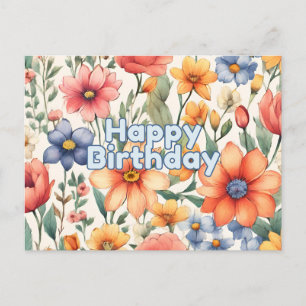 Carte Postale Joyeux anniversaire mignon Fleurs Abstraites d'aqu