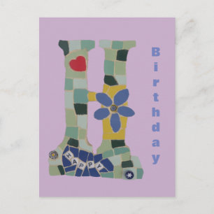 Carte Postale Joyeux Anniversaire Mosaïque Croûte Verticale. Car