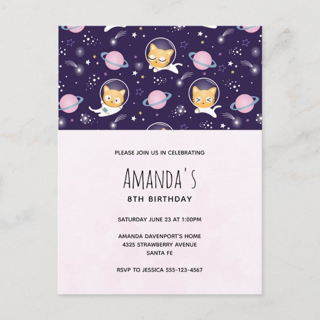 Carte Postale Joyeux Anniversaire Motif Astronautes Chatons Mign (Devant)