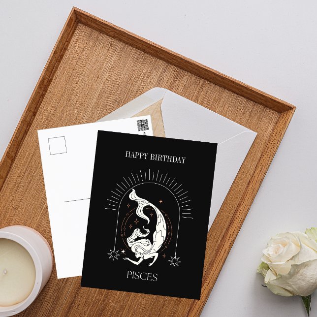 Carte Postale Joyeux Anniversaire Mystique Poissons Zodiac Horos (Happy Birthday Mystic Pisces Zodiac Horoscope Postcard)