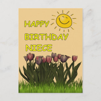 Carte Postale Joyeux Anniversaire nièce soleil et fleurs